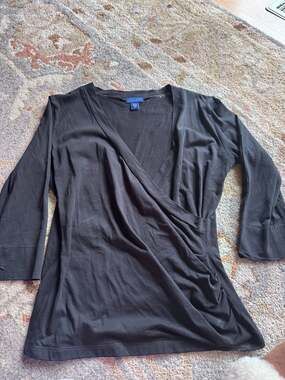 Lilla P Women's 100% Pima Cotton Faux Wrap 3/4 Sleeve Top